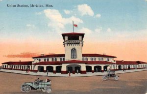 Meridian Mississippi birds eye view Union Train Station antique pc BB1329