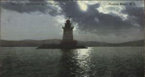 Tarrytown NY Hudson River Lighthouse at Dusk 1908 Postcard