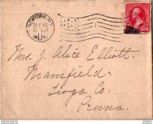 US Cover 2c 1897 New York  for Mansfield Tioga Penn