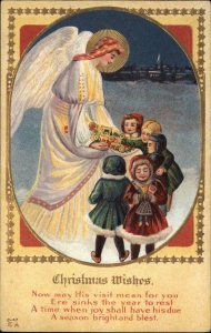 Christmas Angel Brings Toys to Little Children c1910 Vintage Postcard