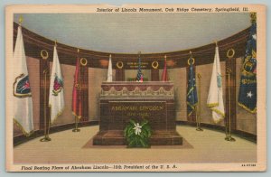 Springfield Illinois~Oak Ridge Cemetery Lincoln Monument~1940s Linen Postcard