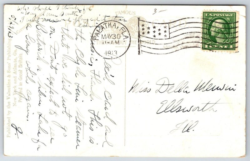 Florida Dock~Ship~Clyde Line Passenger Steamer “Arapahoe”~1913 Postcard