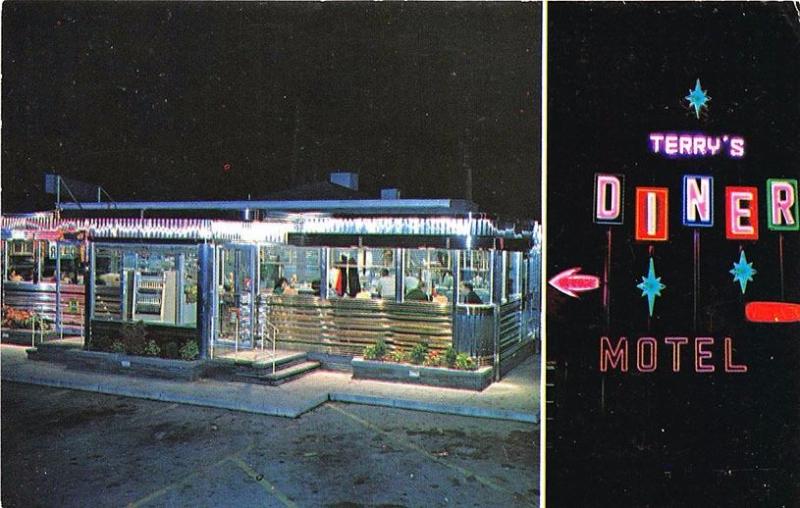 Moosic PA Terry's Diner & Motel Neon Signs Postcard