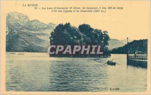 Old Postcard Savoy Lake Annecy kilometer wide length L Ile des Cygnes and the...