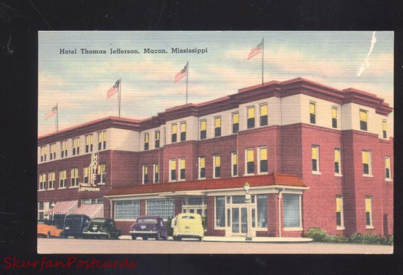 MACON MISSISSIPPI HOTEL THOMAS JEFFERSON VINTAGE LINEN ADVERTISING POSTCARD