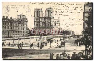 Old Postcard Notre Dame and Paris Quai Saint Michel