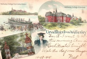 Massachusetts MA Wellesley College Antique Postcard