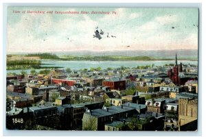 1907 Birds Eye View Of Harrisburg And Susquehanna River Pennsylvania PA Postcard 