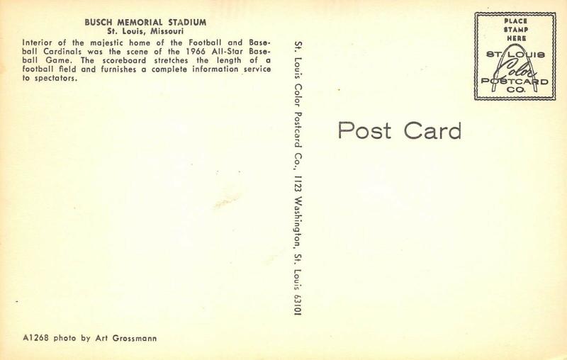 St. Louis Missouri c1966 Postcard Busch Memorial Stadium Cardinals Baseball 