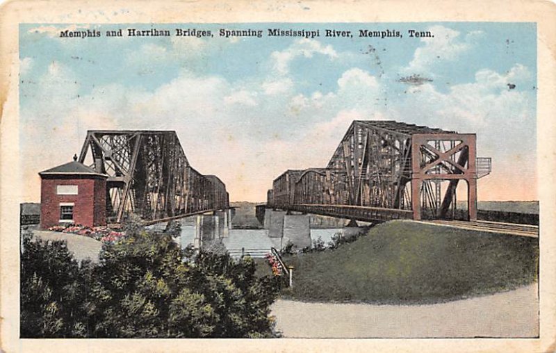 Memphis and Harrihan Bridges Memphis, Tenn., USA Tennessee Train 1918 