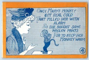 Pretty Woman Mary's Monkey Got Real Cold That Filled Her With Alarm Postcard