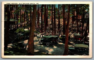 Postcard Old Orchard Beach ME c1930s Camp Ground Old Cars Large Group of People