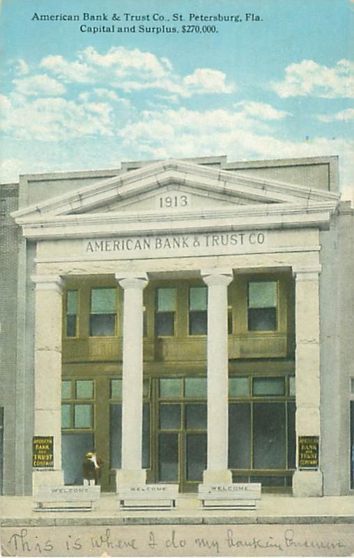 St Petersburg Florida American Bank and Trust Company 1907-1915 Postcard