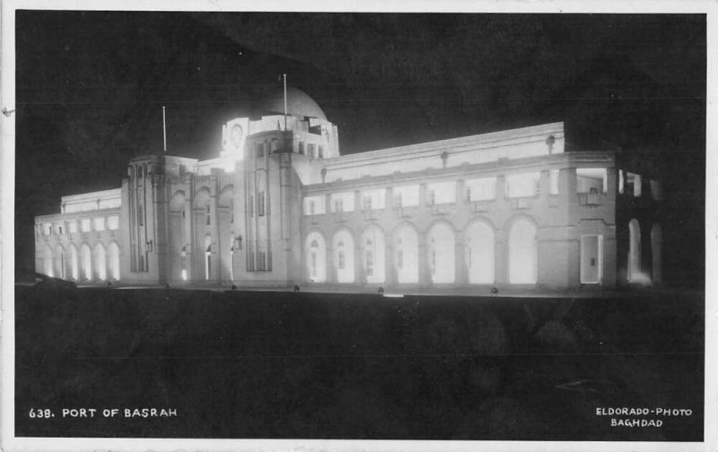 Basrah Iraq Port Directorate Barsra at Night Real Photo Non PC Back AA49783