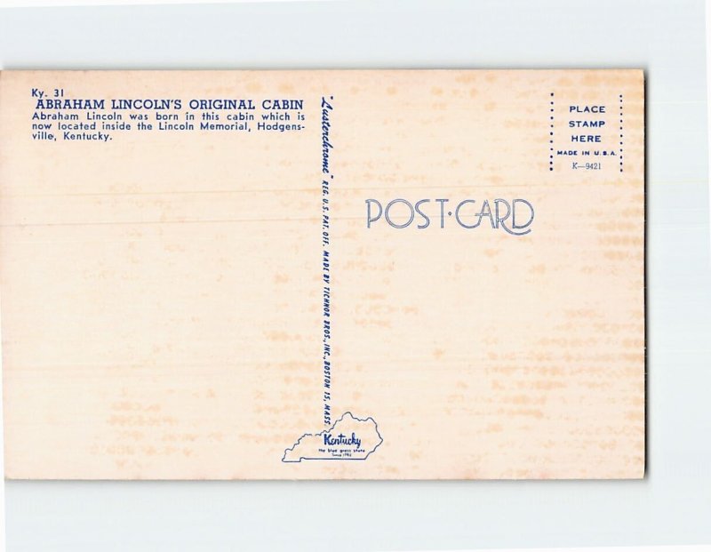 Postcard Abraham Lincolns Original Cabin Lincoln Memorial Hodgenville KY USA