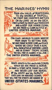 United States Marines Hymn Lyrics Patriotic American Vintage Postcard