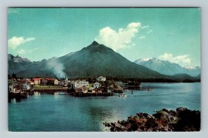 Sitka AK- Alaska, Union Oil Company, Aerial View, Mountain Town Chrome Postcard