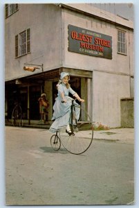 1971 St Augustine Florida Postcard Oldest Store Museum Costumed Young Lady Rides