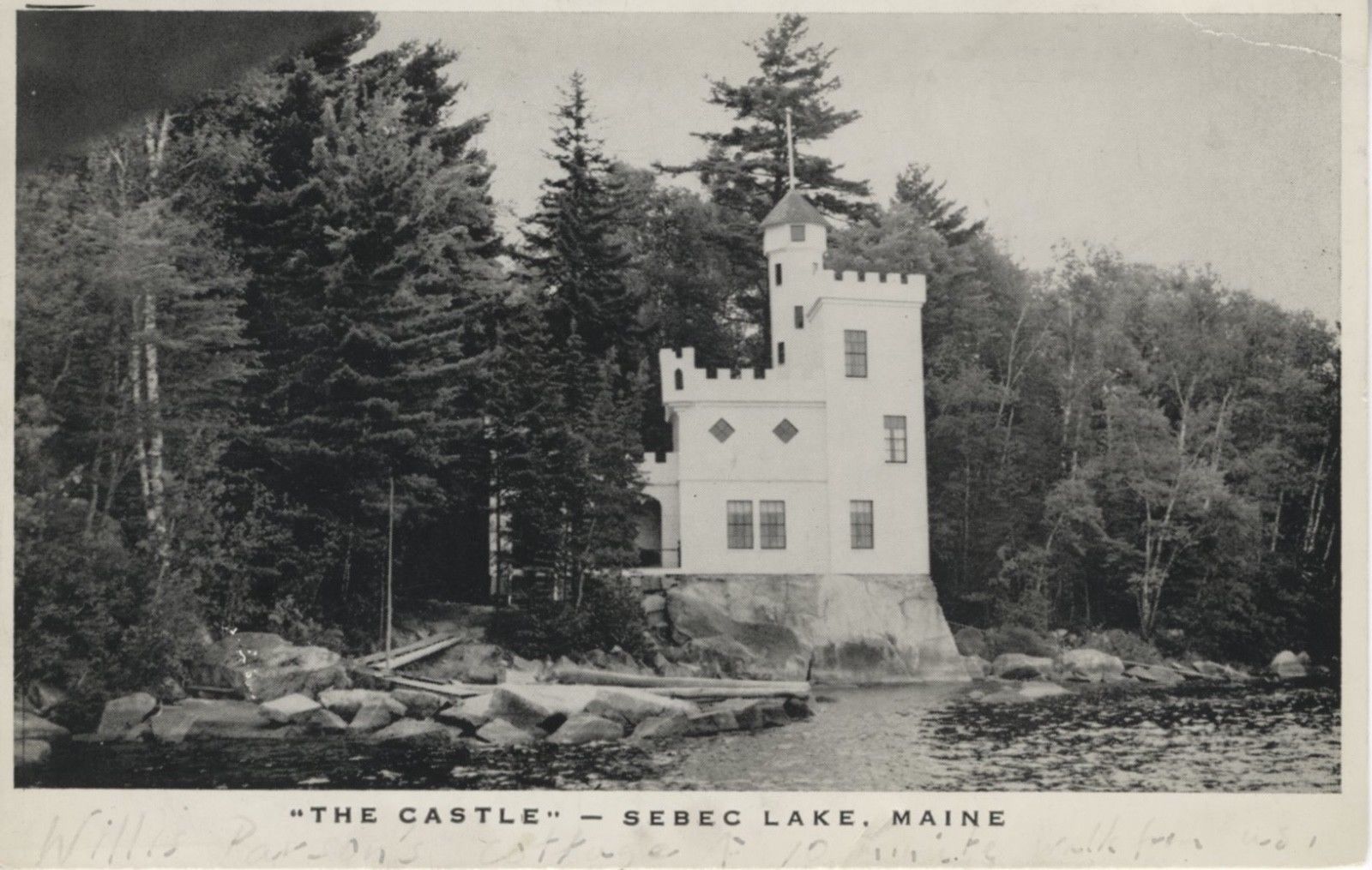 Packard's Camps Sebec Lake Maine ME The Castle c1956 Vintage Postcard