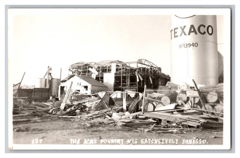 Vintage Postcard OK Tornado Damage Blackwell Oklahoma Acme Foundry Texaco RPPC