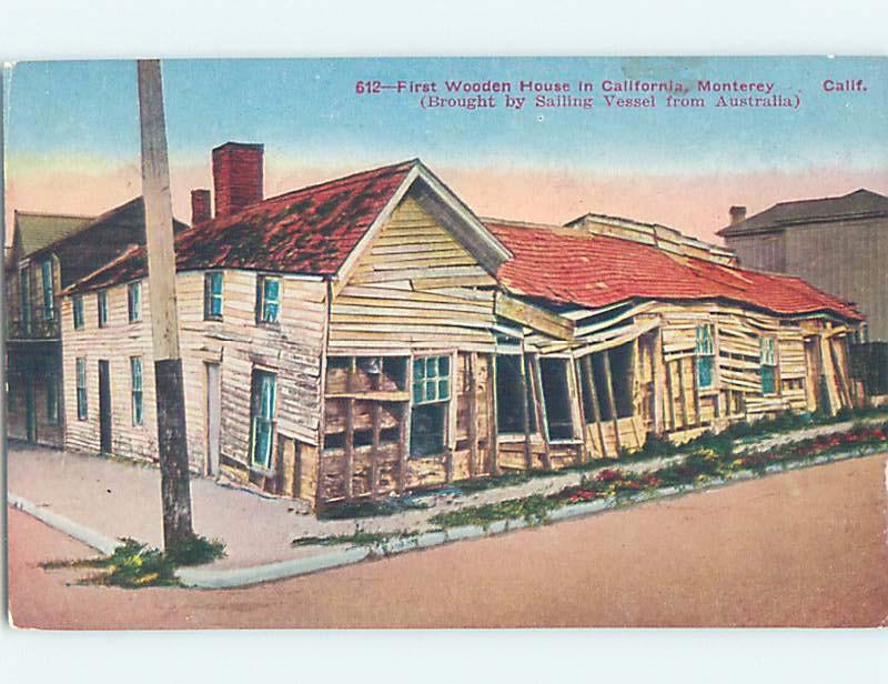 Edge Wear Divided-Back THE FIRST WOODEN HOUSE Monterey California CA d1949