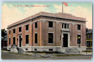 Manhattan Kansas Postcard US Post Office Exterior Building c1912 Vintage Antique