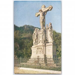 Postcard Oberammergau Kreuzgruppe Religious Statue Germany