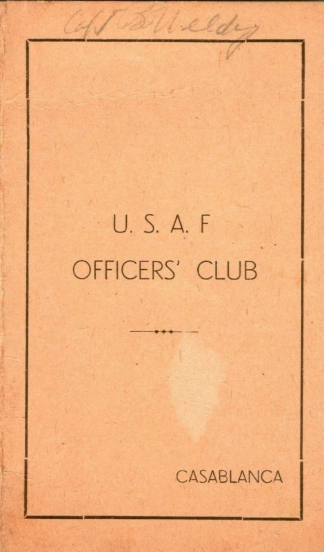 Vtg 1950s USAF Casablanca Morocco Officers' Club Cocktail Menu 