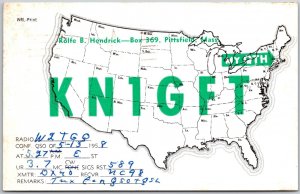 1958 QSL Radio Card Code KN1GFT Pittsfield Mass Amateur Station Posted Postcard