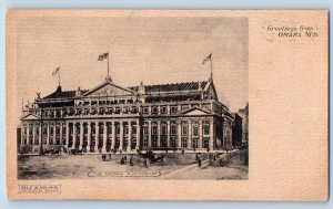 Omaha Nebraska NE Postcard Greetings The Omaha Auditorium  Scene c1905's Antique