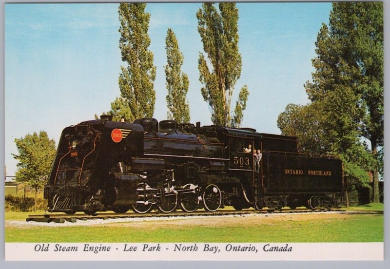 Old Ontario Northland Steam Engine, Lee Park, North Bay Ontario, Chrome Postcard