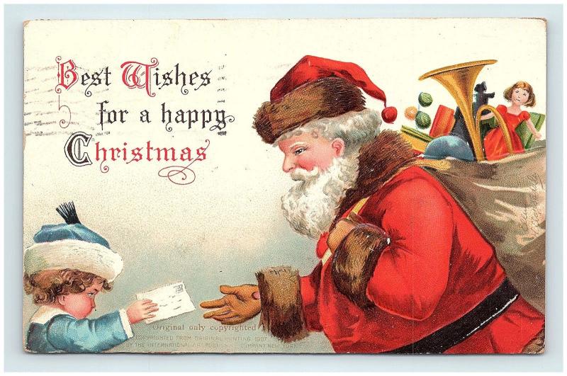 Postcard Christmas Santa Toy Sack Gets Letter From Girl A/S Ellen Clapsaddle G02