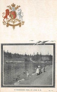 IN ROCKWOOD PARK ST. JOHN NEW BRUNSWICK CANADA FLAGS PATRIOTIC POSTCARD (c.1905)