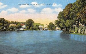 San Lorenzo River SANTA CRUZ California c1940s Linen Vintage Postcard