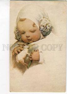 258460 Russia girl w/ lamb toy Vintage Fedorov postcard