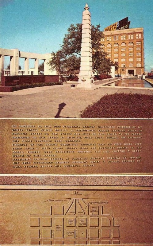 John Fitzgerald Kennedy Memorial Plaque, Dallas, TX JFK c1960s Vintage Postcard 