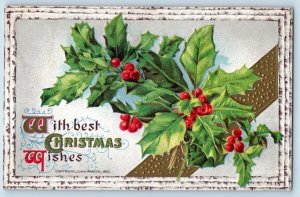 John Winsch Signed Artist Postcard Christmas Holly Berries Embossed Salem MI