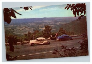 Vintage 1950's Postcard Old Cars Overlook Shenandoah Valley Skyline Dr. Virginia