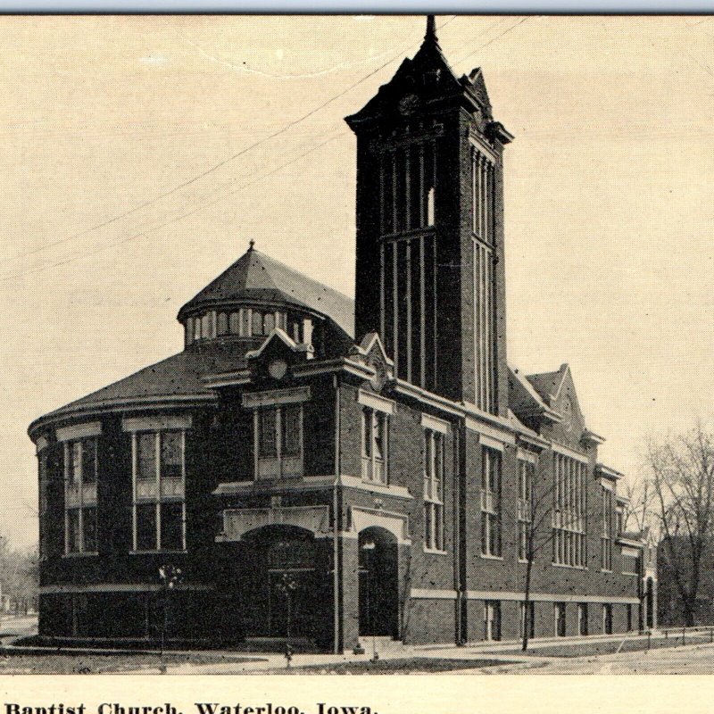 c1910s Waterloo, IA Walnut St. Baptist Church Chapel Unposted Litho Postcard A61