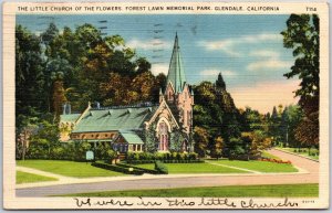 1938 Glendale CA-California, Little Church Of The Flowers, Forest Lawn, Postcard