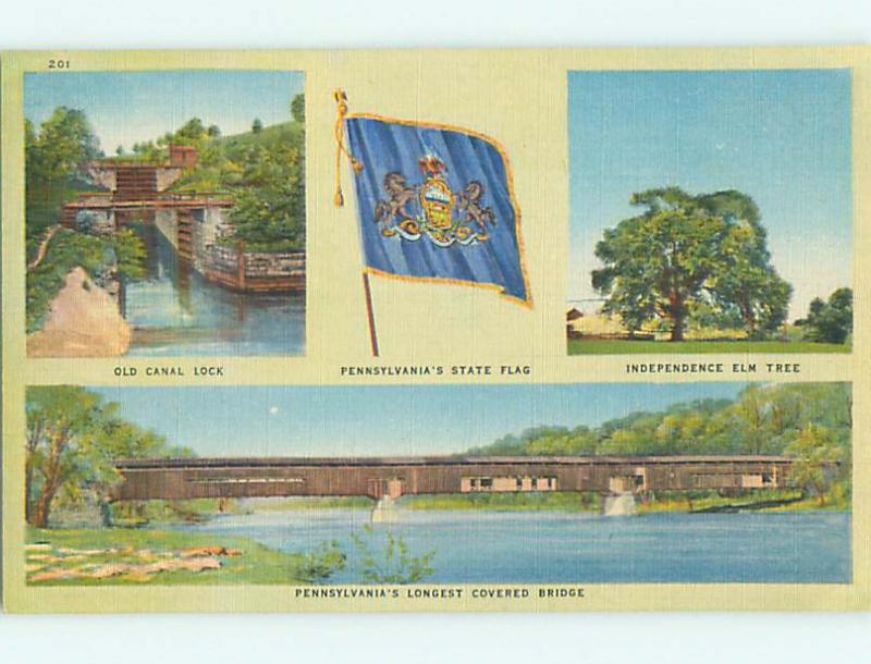 Unused Linen COVERED BRIDGE Pottstown - Reading Pennsylvania PA t8620