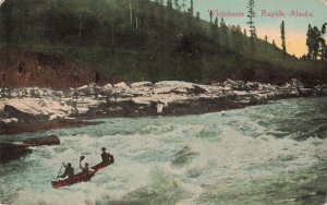 c.1910's Men in Canoe Whitehorse Rapids Alaska Postcard 2R4-360 