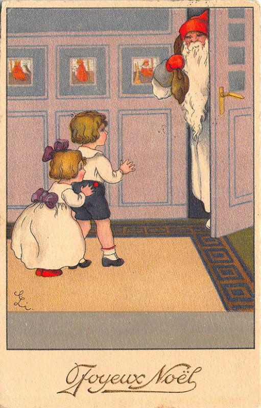 Christmas Santa Claus White Robed Signed  Children Doorway Postcard