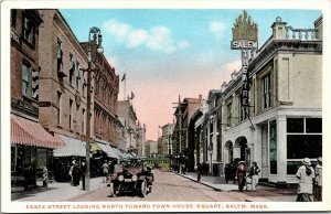 Vtg Salem MA Essex Street Looking North Towards Town House Square 1920s Postcard