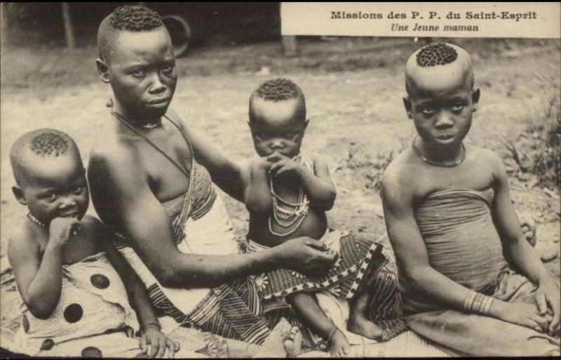 Native Black Mother & Children Missions RR Du Saint Esprit Martinique Postcard