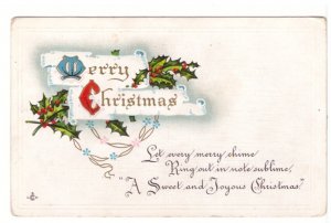 A Sweet And Joyous Merry Christmas, Holly, Vintage Embossed Greetings Postcard