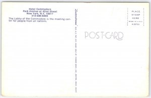 Vintage Hotel Commodore Lobby NYC Postcard with Flags & Chandeliers