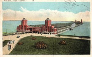 Vintage Postcard 1923 Municipal Pier Largest Commercial Pier Chicago Illinois IL