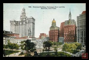 Municipal Building and Newspaper Row and City Hall Park, NYC