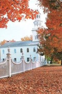 Postcard Old First Church Parish Colorful Autumn Leaves Old Bennington Vermont